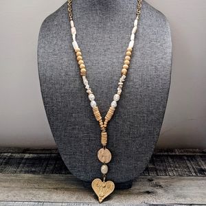 Chico's Beaded Howlite Crystal Heart Pendant Necklace